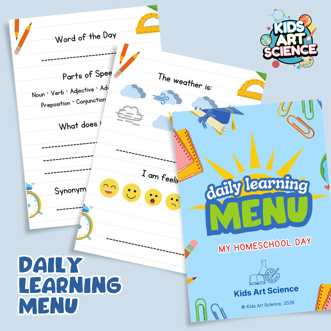 Daily Learning Menu K–5 printable learning resource with sample activity pages